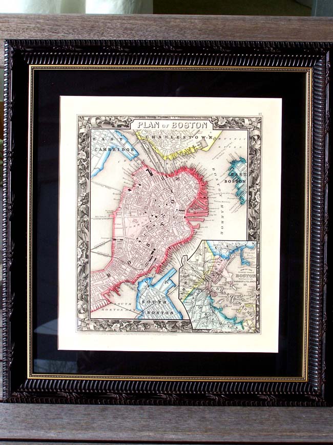Johnson's Map of Boston printed in 1860 and now custom framed and matted. — image 4